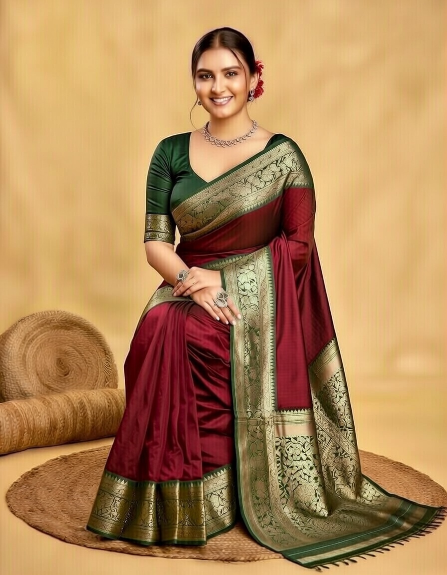 Maroon soft silk blend saree with zari woven 5040
