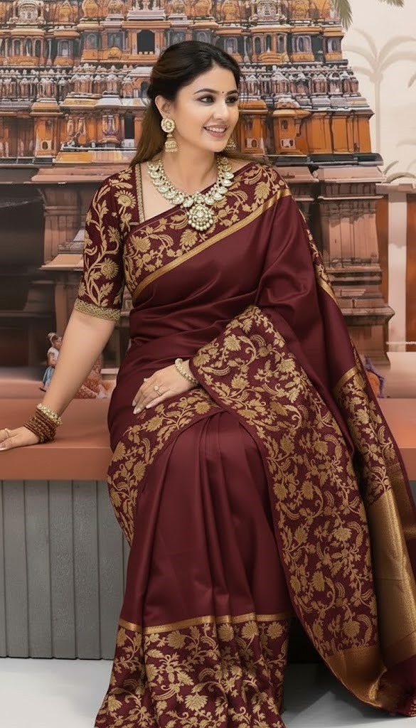🌹Premium Pure Katan Silk Banarasi Saree (Zari Weaving) with a matching blouse piece 5022