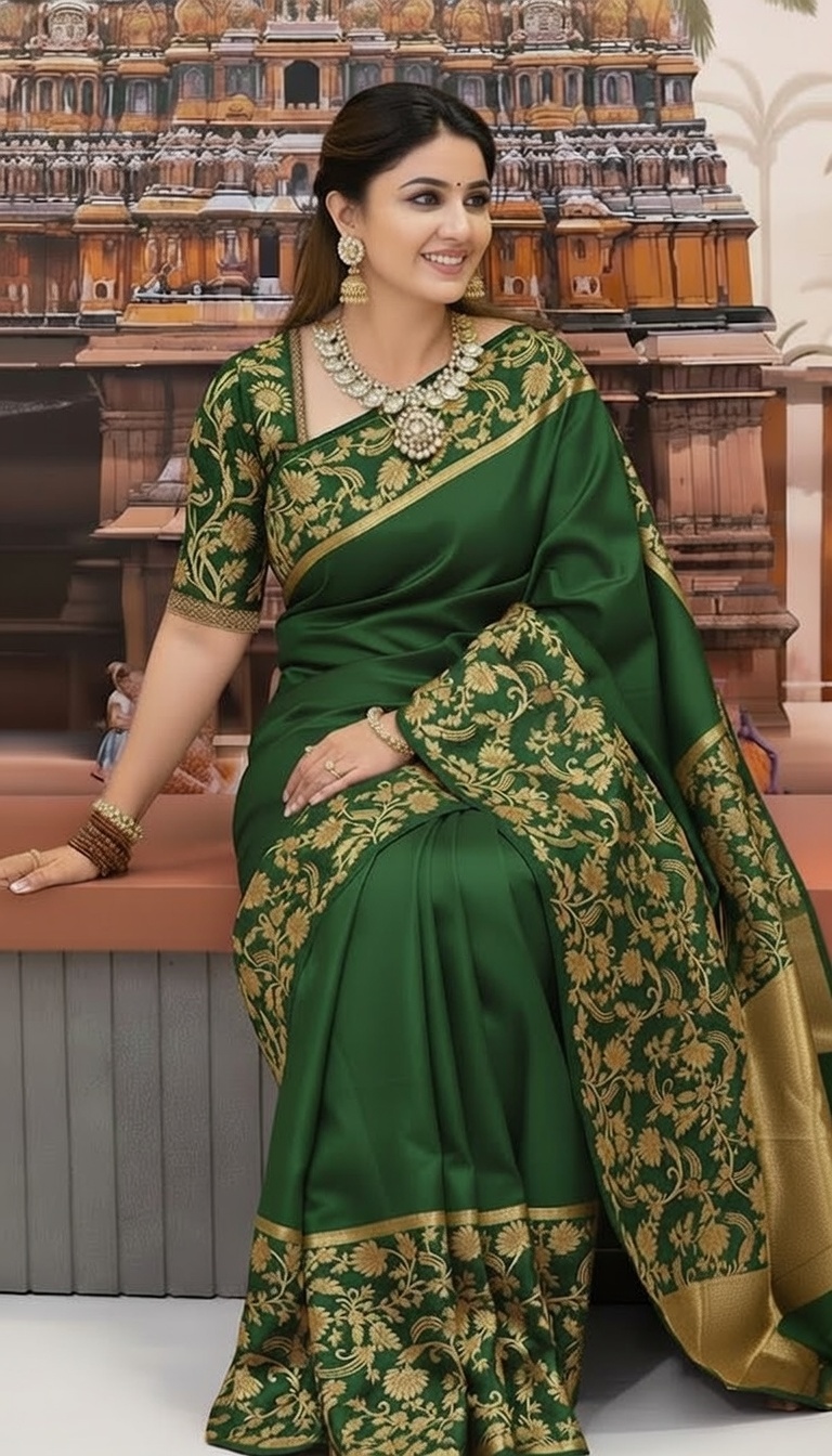 Bottle Green Premium Pure Katan Silk Banarasi Saree (Zari Weaving) with a matching blouse piece 5028